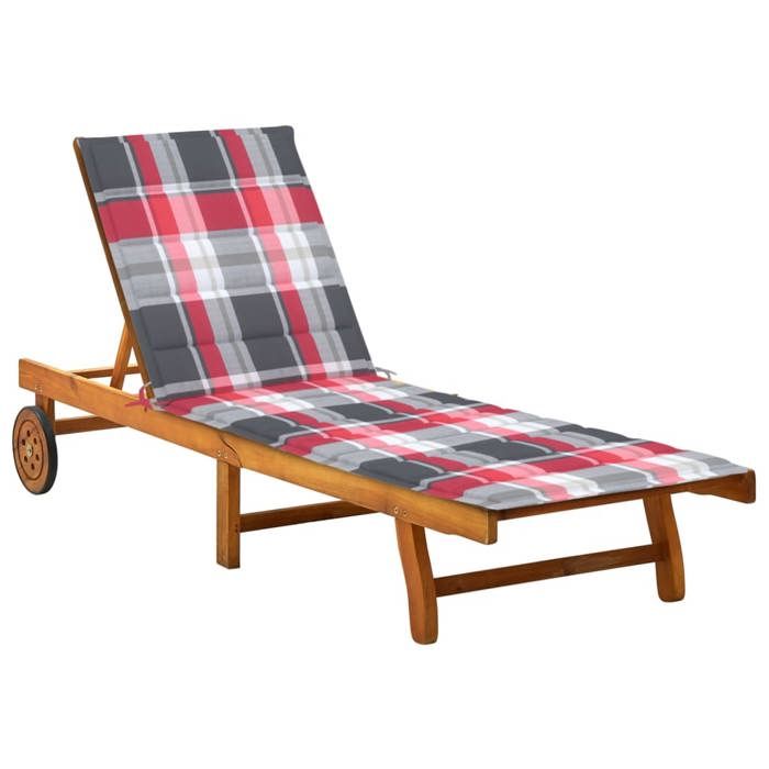 VidaXL Solid Acacia Wood Garden Lounge Chair with Cushion Outdoor Sunbed Patio Recliner Lounge Chair 3061357