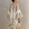 Women's Round Neck Long Bell Sleeve Loose Fit Asymmetrical Hem Printed Mini Dress Bohemian Casual Dress