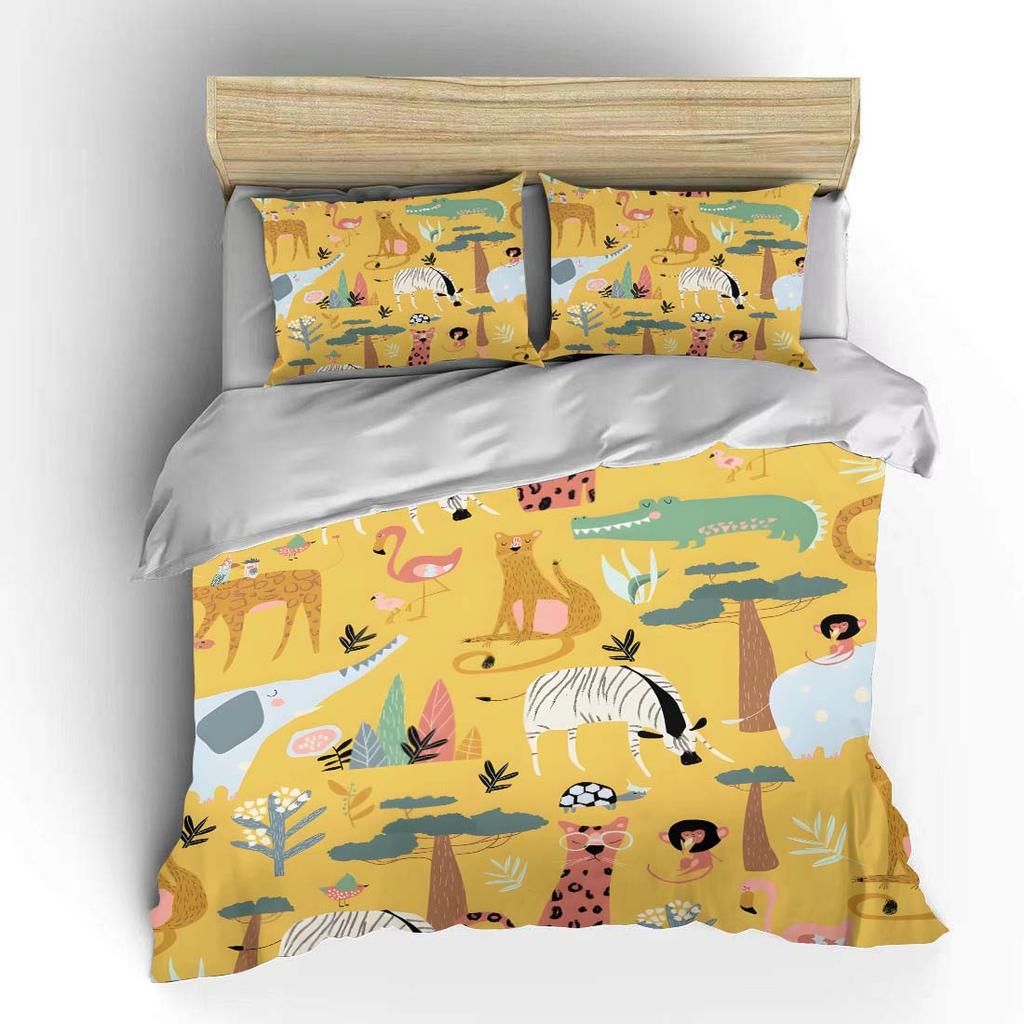 Cartoon African Animal and Plant Print Bedding Set for Kids Luxury Gift 3pcs Digital Print Comforter Set Soft Comfortable