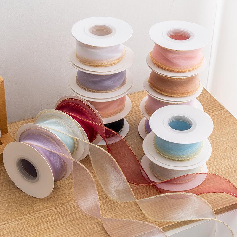4cm Gold Edge Fishtail Yarn Ribbon for Floral Bouquets, Cake Decorations, Gift Bows, and DIY Projects.
