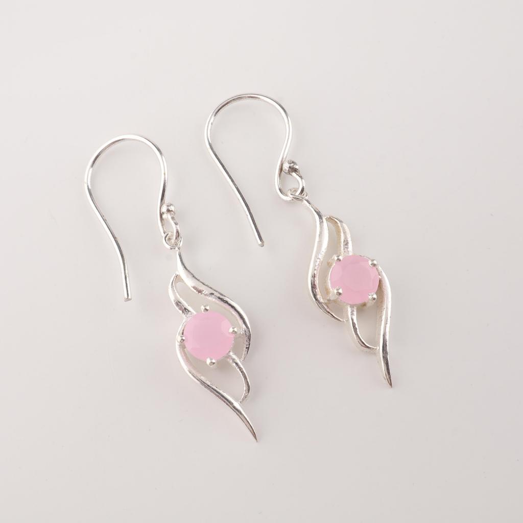 Rosenchalcedon Edelstein 925 Sterlingsilber Designer Hängeohrring 1,7" Damenschmuck CE-22-15