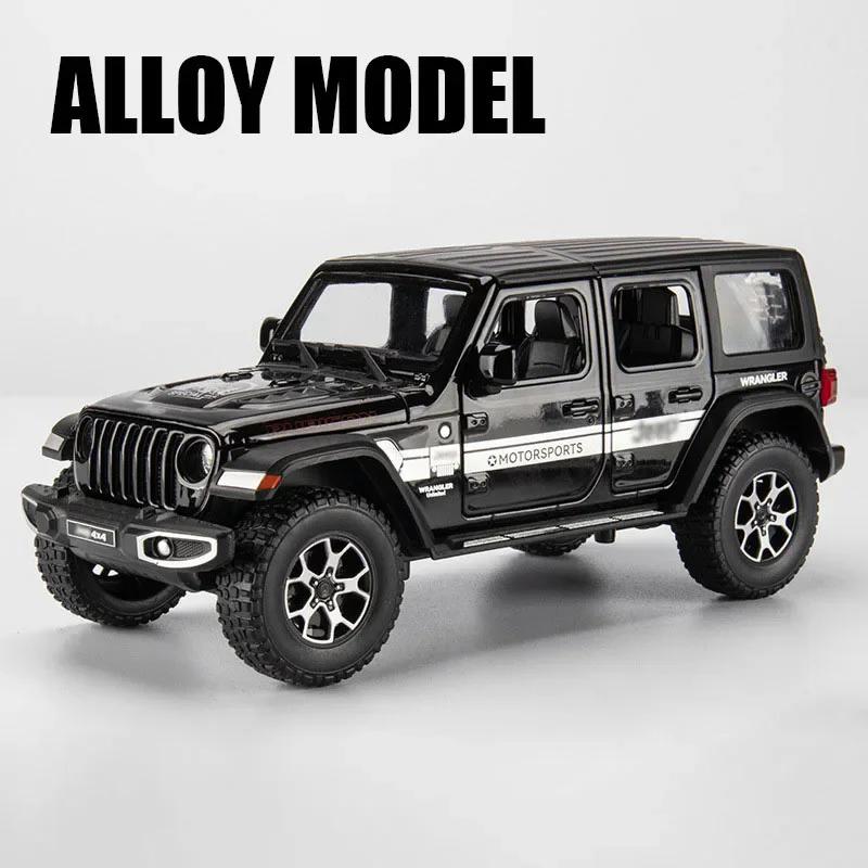 1:22 Wrangler Rubicon Challenger Hellcat Sports Car Model Toy Doors Opened Light Music Pull Back Vehicles for Children's Gifts