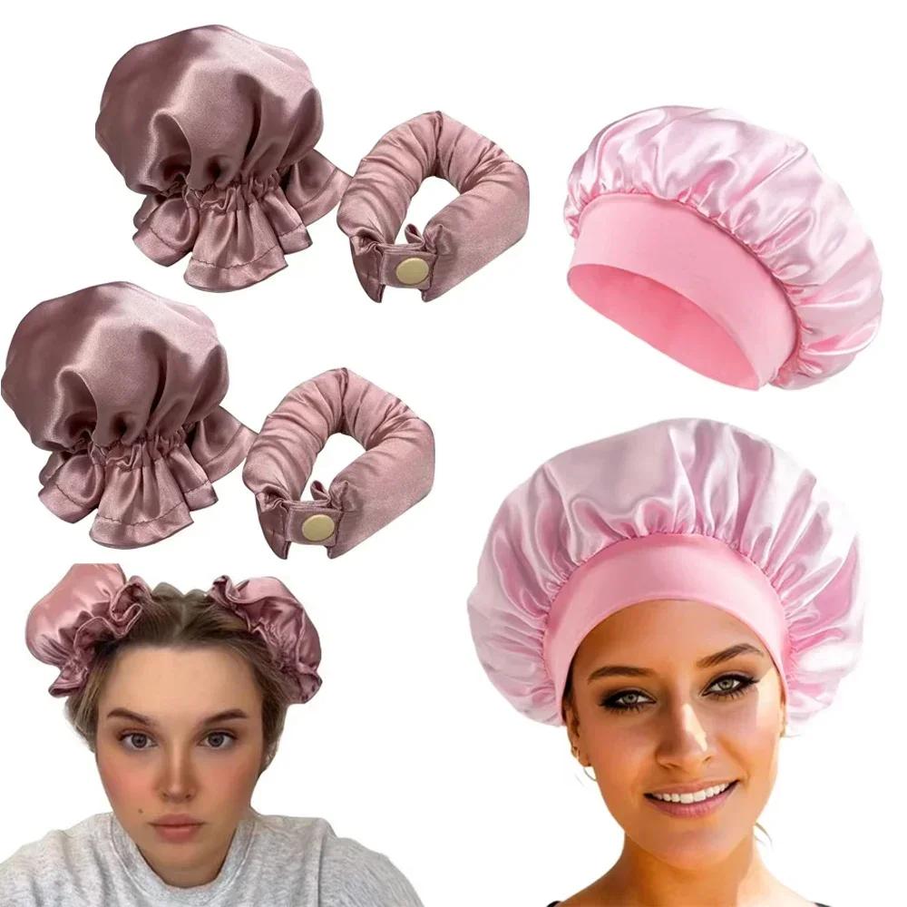Heatless Hair Curler Satin Sleeping Cap Set No Heat Hair Rollers Curling Rod Headband Soft Curlers Lazy Curls Bonnet Night Hat
