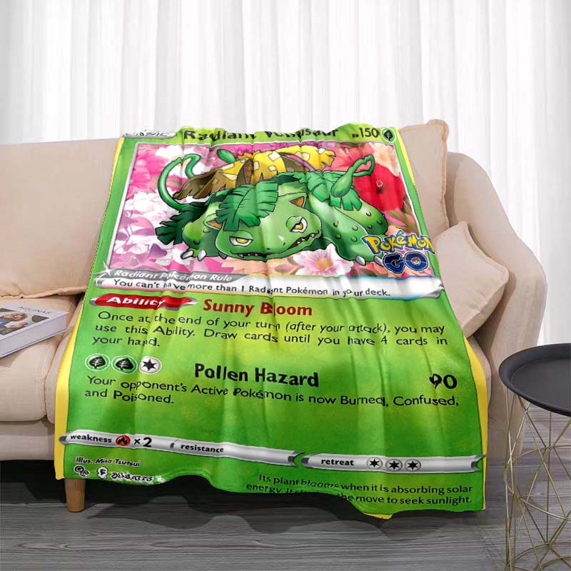 Cartoon Card Pokemon Pikachu Flannel Blanket Figures Home Sofa Lunch Break Blankets Children Student Blanket Nap Cover Kids Gift