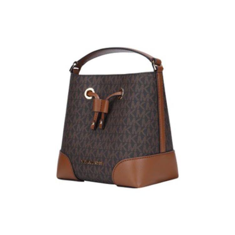 Michael Kors Mercer 18 Classic Monogram Coated Canvas Bucket Bag Women Bags Light-Brown 35F2GM9M1B-BROWN