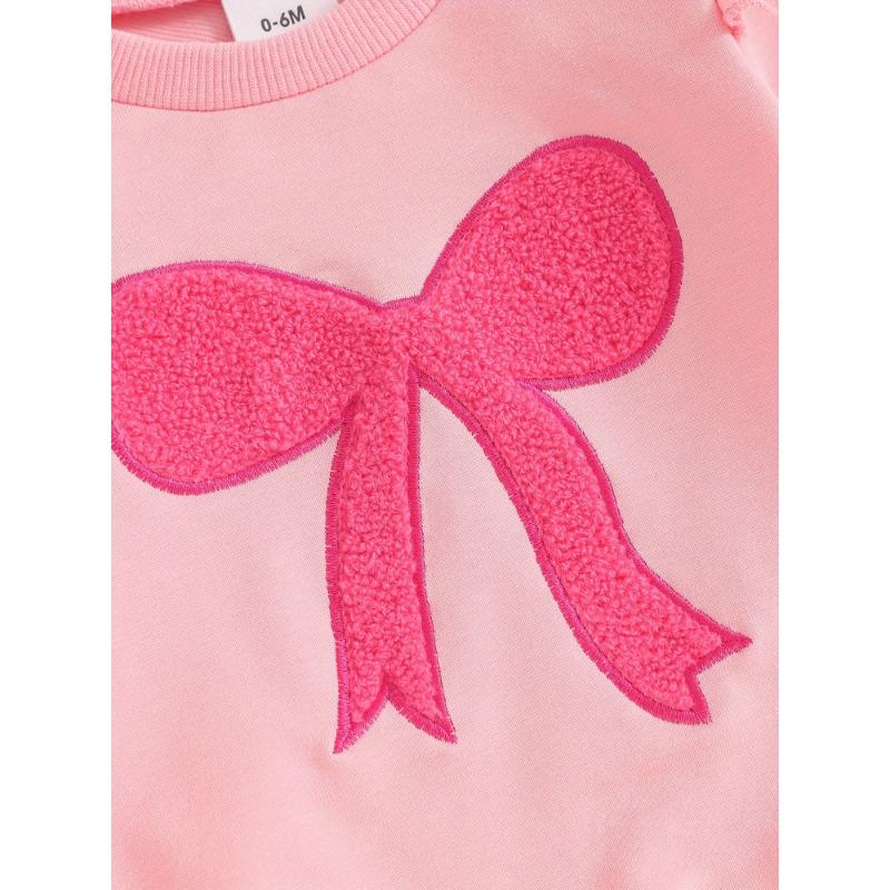 Toddler Girls' 3pcs Casual Cotton-Blend Knit Outfit - Long Sleeve Bow Print Sweatshirt, Cozy Pants & Matching Headband Set