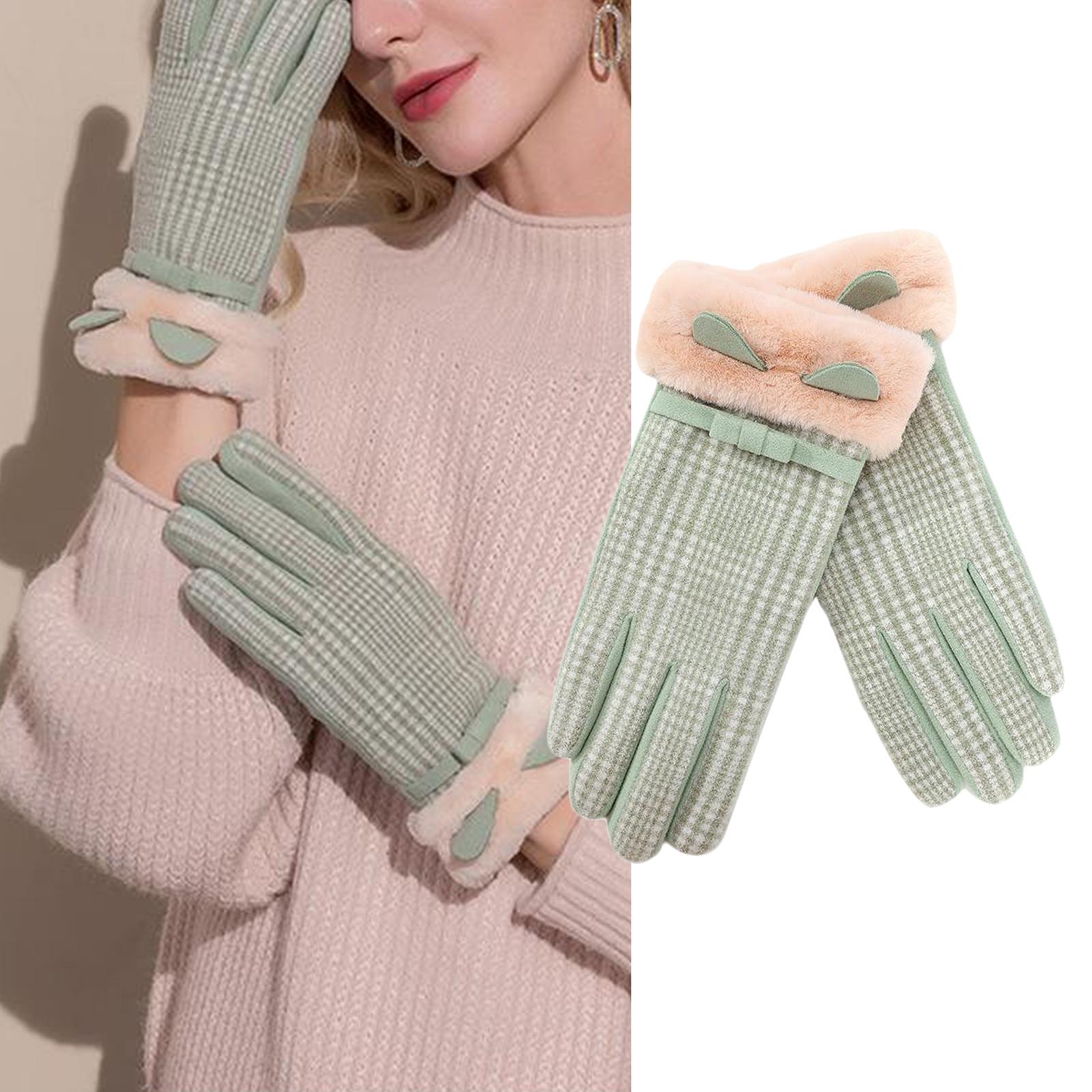 

Womens Thermal Gloves Touch Screen Ladies Full Finger Plush Gloves Hands Warmer зелёный