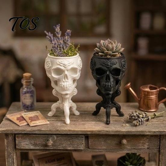 Desktop Succulents Containers Mini Gothic Skull Planter Pot, 3D Printed Creepy Flowerpot, Flowerpot Plants Container, Desk Decoration for Halloween