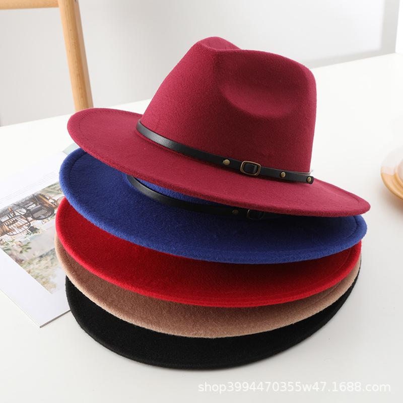 New Men's and Women's Woolen Top Hats, Jazz Hats, Retro Black Woolen Jazz Hats, Flat-brimmed Big Eaves Hats.