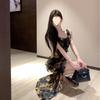 Coffee Break French Floral Suspender Dress Children's Summer Royal Sister Slim Hip Wrap
