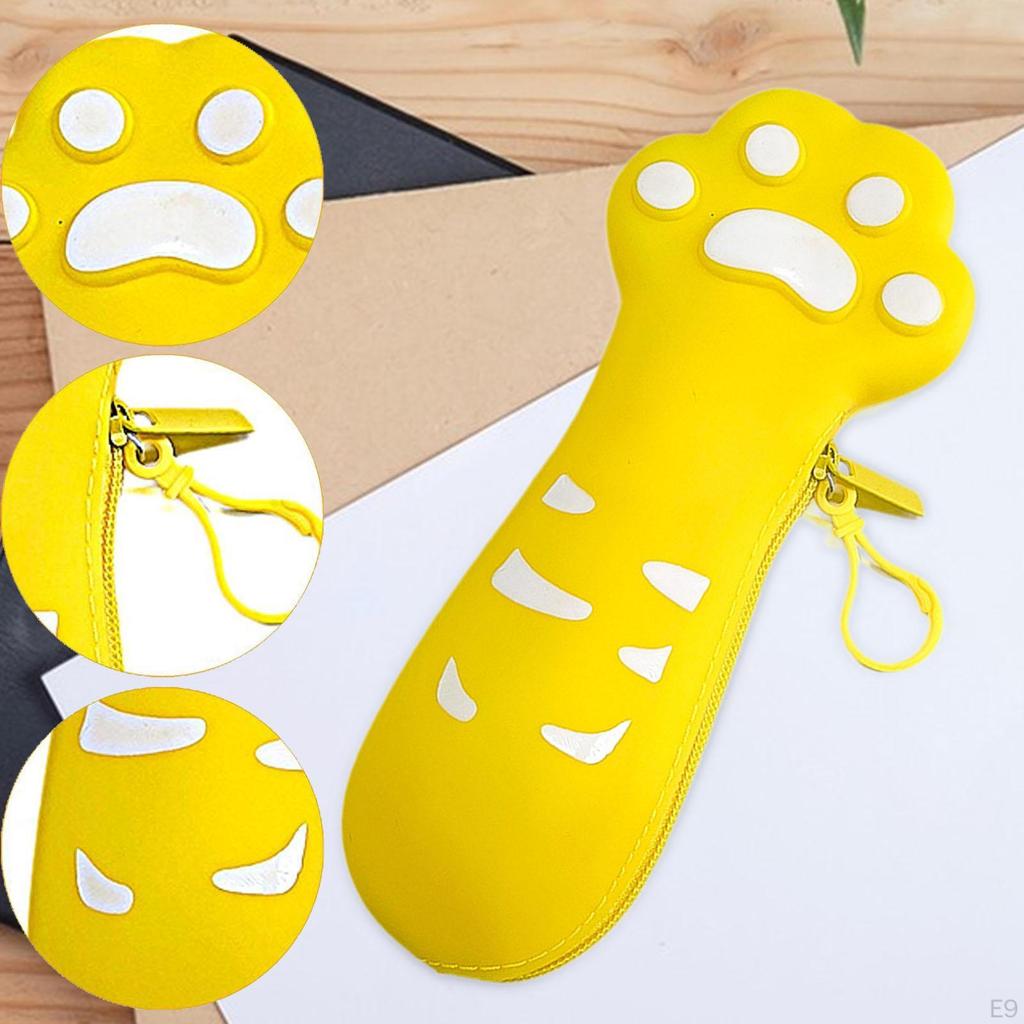 Silicone Pencil Case Cat Claw Design Multipurpose Waterproof Large Capacity Small Zipper Closure
