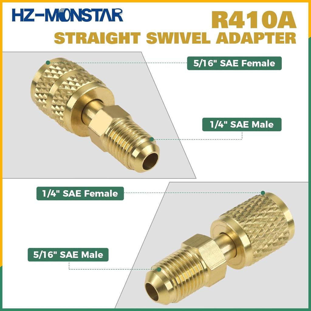 R410A R134A Adapters Mini Split Adapter Fitting Kit 5/16" SAE 1/4" SAE Flare, 1/2 Acme 1/4" Female to Male Brass Fitting Kit with Valve Core Remover