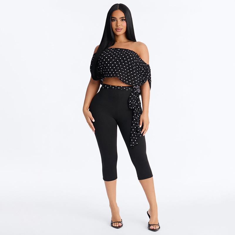 J26ST063 Women s Off-the-Shoulder Polka Dot 3/4 Sleeve Suit Large