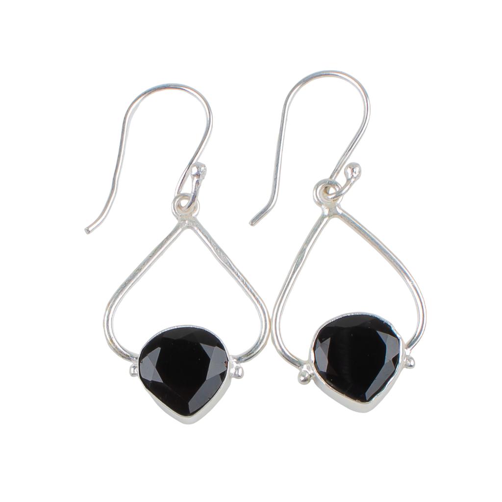 Natural Black Onyx Gemstone 925 Sterling Silver Trendy Jewelry Earrings For Gift EE-33-13