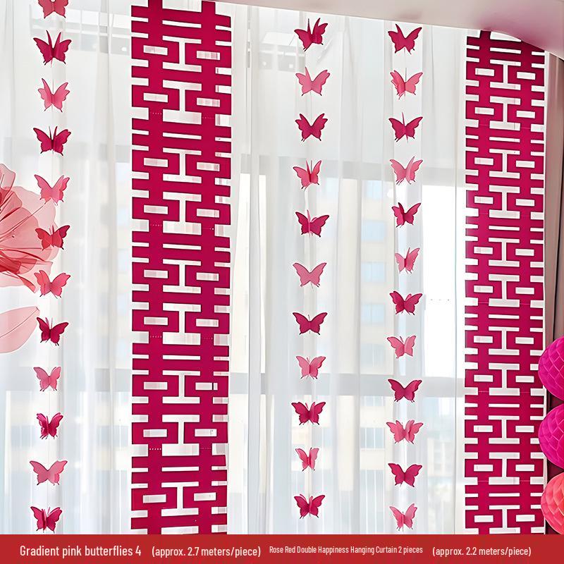 Butterfly Wedding Room Decor Set: Curtain Pendants & Pull-Flower Decorations for Bedroom & Living Room