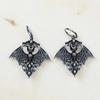 Creative Personality Silver Color Hollowed-out Vampire Bat Pendant Hoop Earrings for Women Retro Goth Halloween Vampire Jewelry