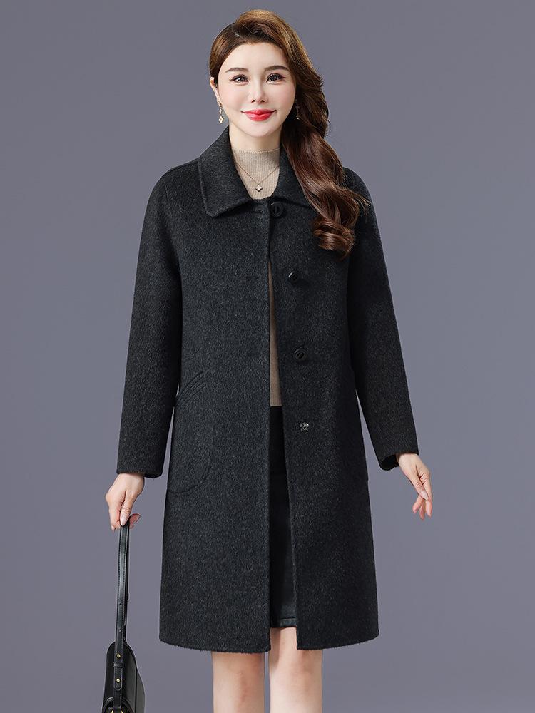 Women's Double-Faced Wool Camel Hair Coat - Autumn/Winter Style, Middle-Aged Mother's Loose, Slimming, Elegant Overcoat
