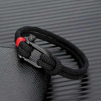 Black Stainless Steel Survival Bracelet for Men Women Outdoor Camping Emergency Rescue U Shape Shackle Rope Bracelet Gift