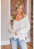 2022 Off-Shoulder Loose Knit Sweater with Deep V-Neck and Tassel Details