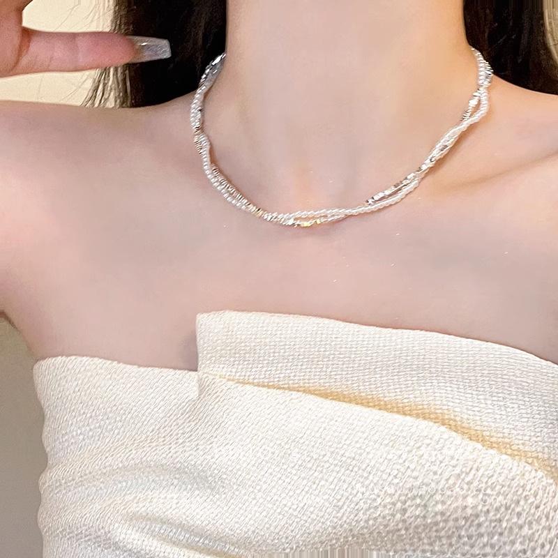 

Двухслойное ожерелье из серебристого жемчуга - Ретро, универсальное и шикарное