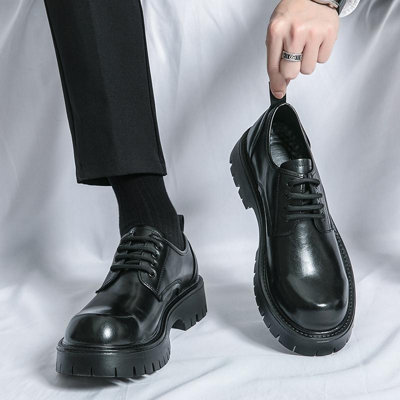 Brock Glossy Leather Shoes Men's Heightened Thick-soled Breathable Business Dress Men's Shoes Korean Version of Trendy Casual Shoes
