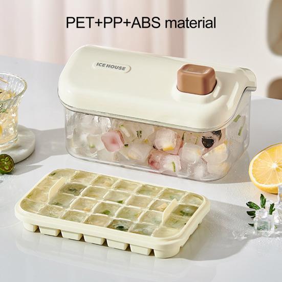 Double-Layer Ice Cube Tray with Lid One-Touch Release Silicone Ice Mold for Cocktails BPA-Free Plastic Freezer Box with Scoop