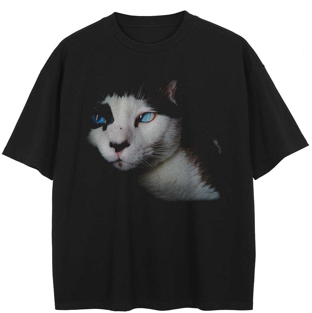 

Уличная футболка с графикой кота табби, хлопковая футболка, унисекс, топы, футболки, с короткими рукавами XXL чёрный