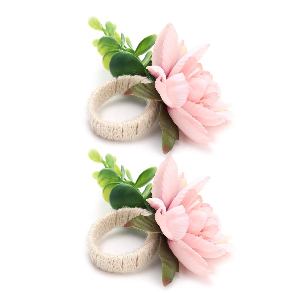 2Pcs Hemp Rope Napkin Buckle Simulation Flower Napkin Ring for Hotel Western Restaurant