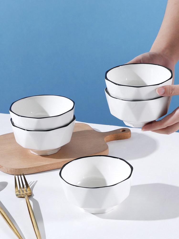 10-Piece Nordic Style Ceramic Bowl Set for Home - Rice, Soup, and Fruit Bowls