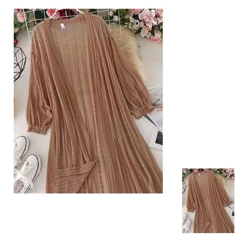 

Весенне-летняя одежда для защиты от солнца, женская кружевная кардиган средней длины, пляжная накидка, куртка из ледяного шелка с капюшоном L хаки