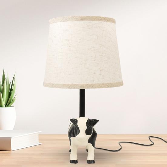 Cute Spotted Cow Table Lamp Cartoon Animal Night Light for Kids Bedroom Desk & Nursery Decor Adorable LED Mood Lighting