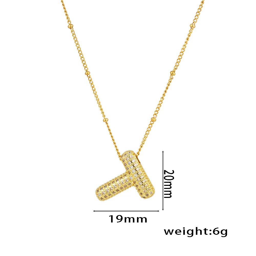 18K Gold-Plated Copper Necklace with Micro-Inlaid Zirconia & 26 Letter Pendant - Classic and Versatile European-American Jewelry