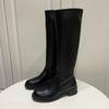 fashion Vintage Soft Leather Women Knee-High Boots Elegant Low Heel Shoes Ladies Concise Long Botas De Mujer