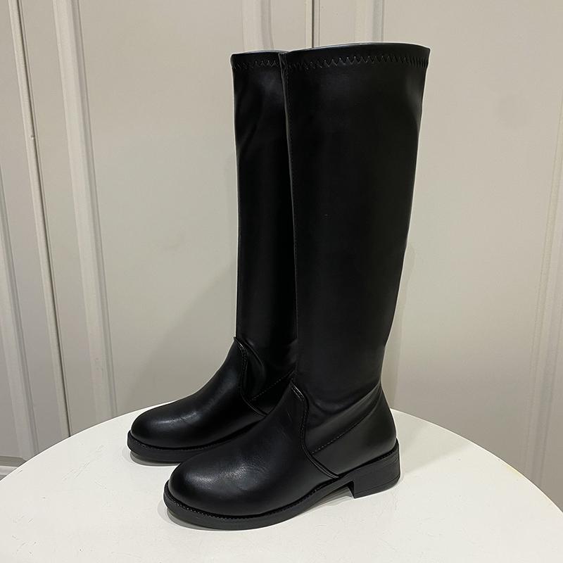 fashion Vintage Soft Leather Women Knee-High Boots Elegant Low Heel Shoes Ladies Concise Long Botas De Mujer