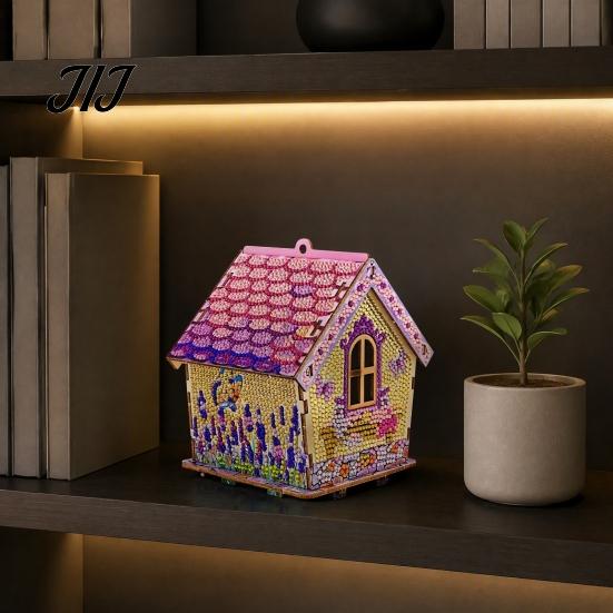 Artigianato da scrivania fatto a mano Kit Pittura con strass Casa di Natale 3D, Set Artigianale Fai da te Capanna Girasole in Legno, Ornamento Artistico Artigianale per Decorazione