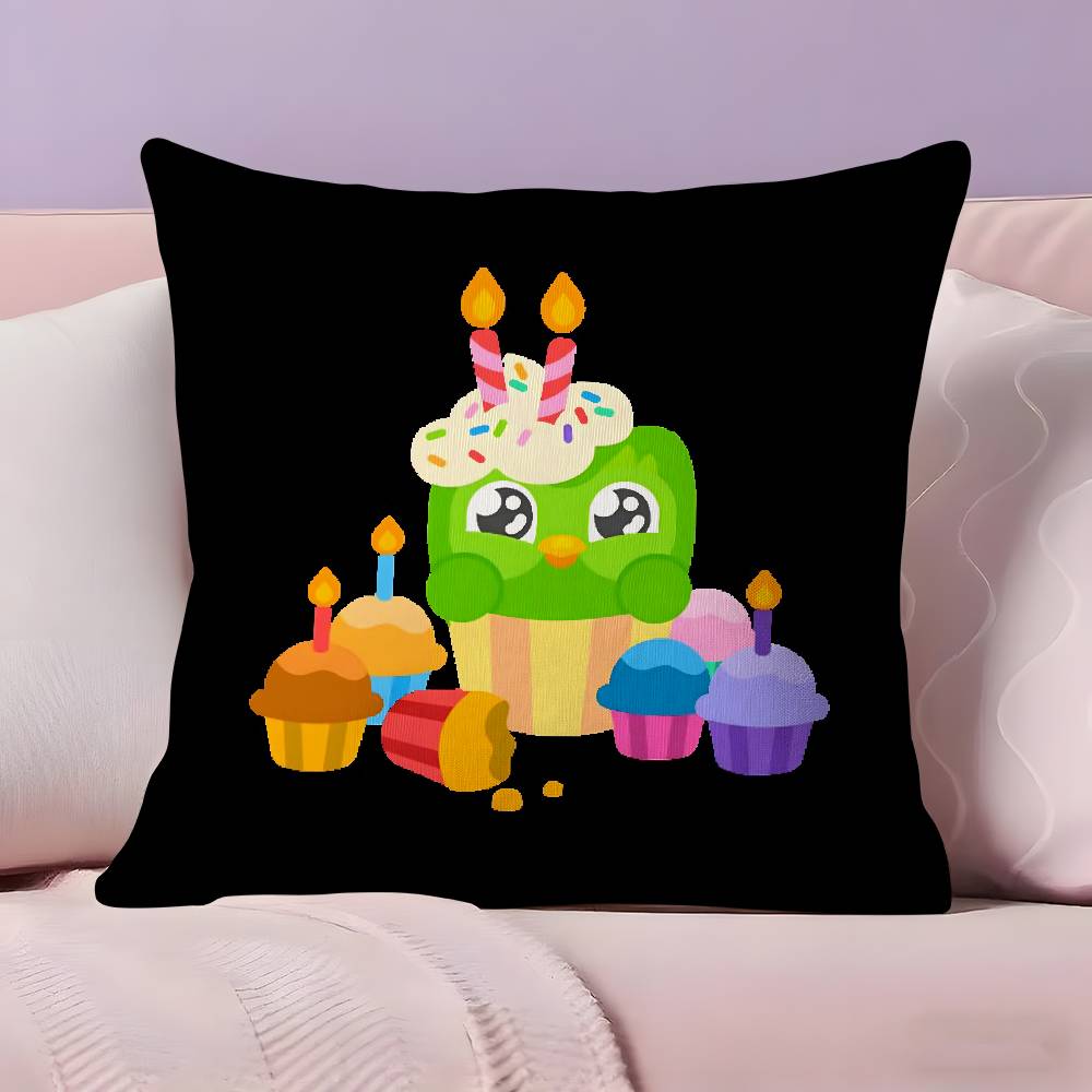 Cute D-Duolingos Pillow Case Anti-dustmite Pillowcase Invisible zipper silky short plush Sofa cushion cover