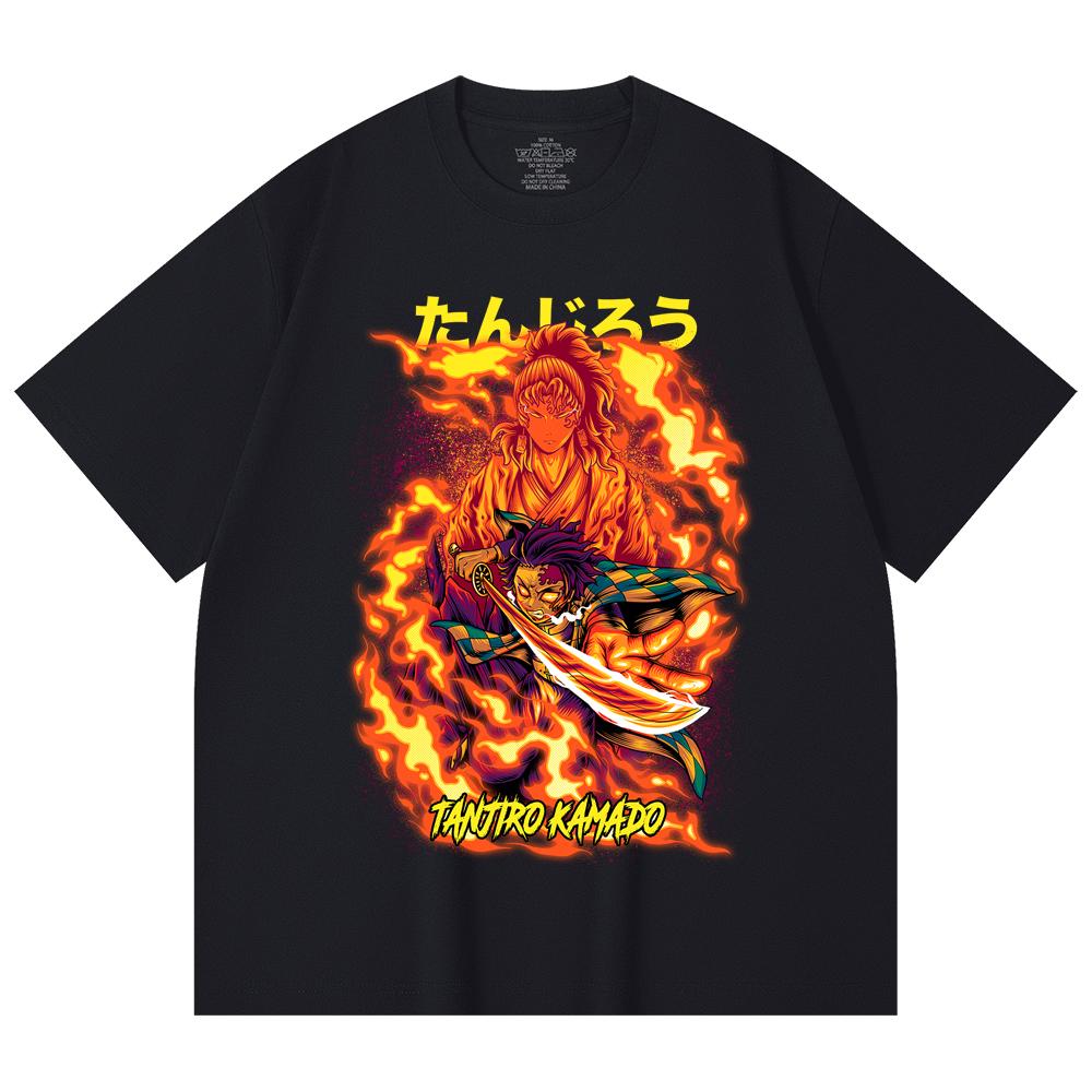 230 Gsm 100% Cotton Demon Slayer V107 Tanjiro Print Unisex Heavy Cotton T Shirt