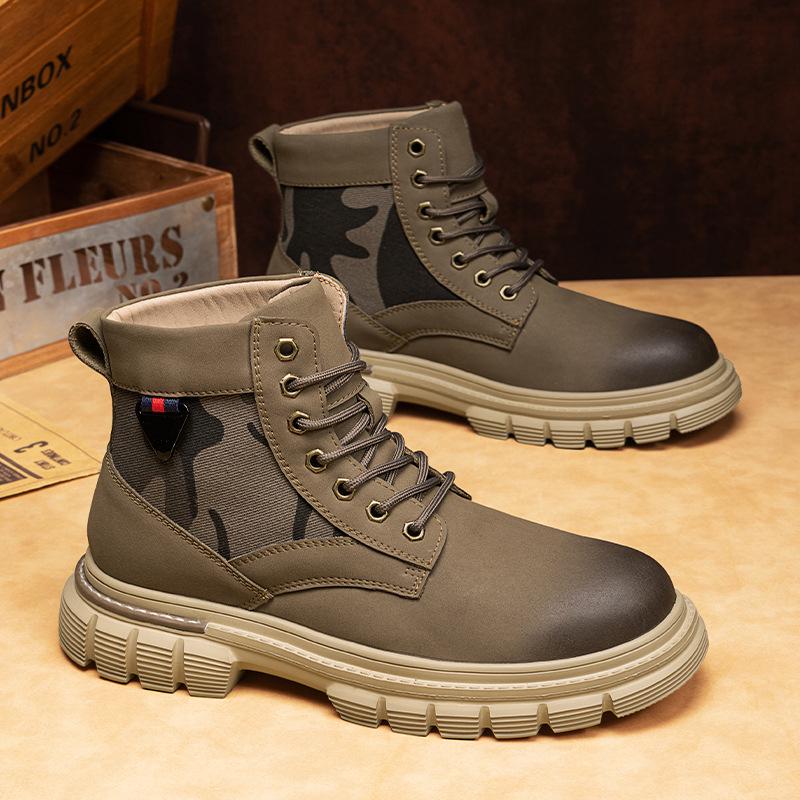 2025 Men's British Style Yellow High-Top Winter Work Boots with Thick Sole