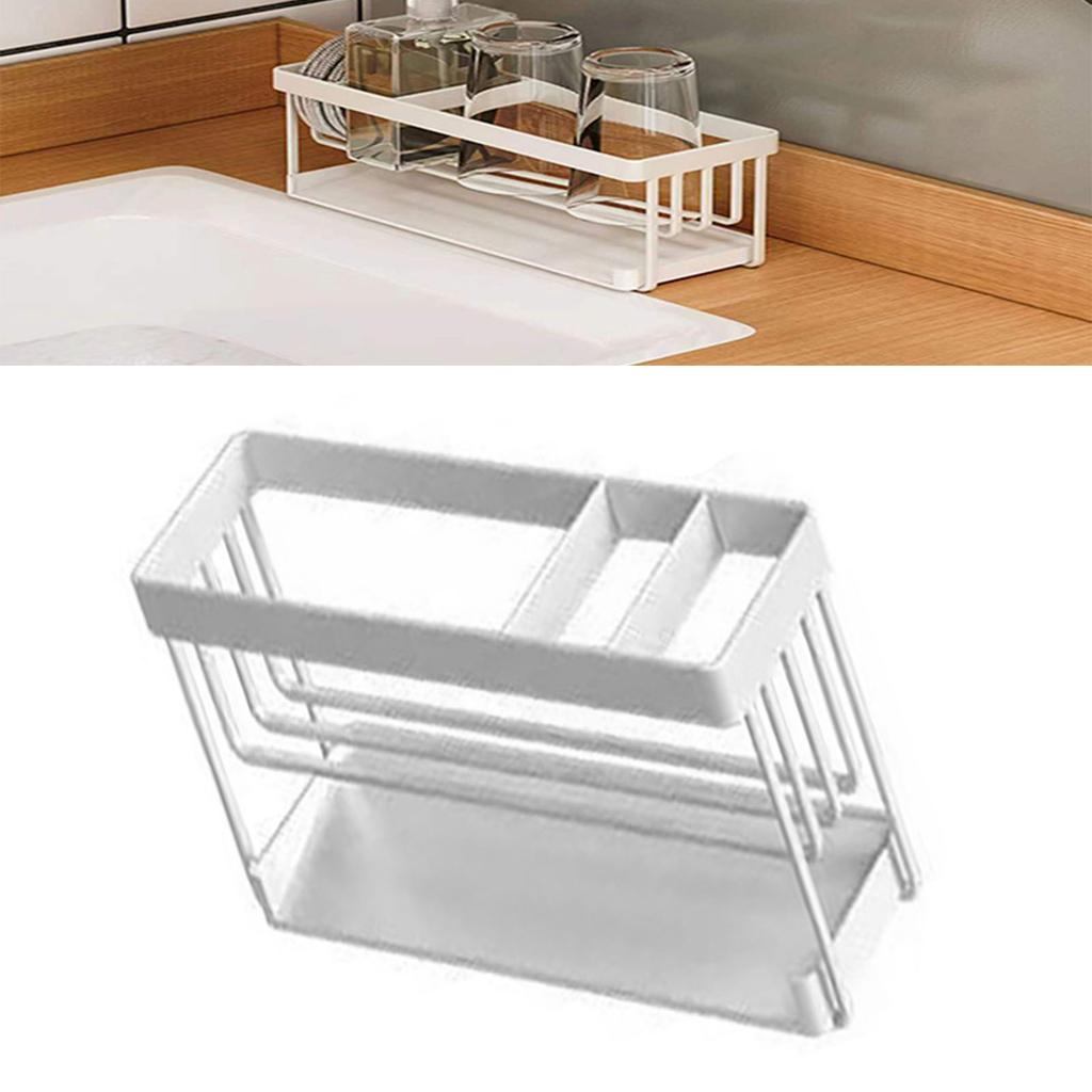 Küchenspülbecken-Organizer Multifunktionaler Arbeitsplatten-Schwamm-Abtropfständer Fensterbank-Spülbecken-Seitenständer mit Abtropfschale für