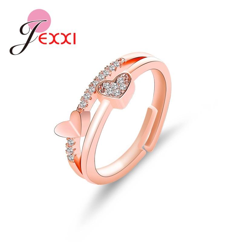 Genuine 925 Sterling Silver Love Heart Shape Finger Rings For Women Girls Band Engagement Statement Wedding Jewelry Anel