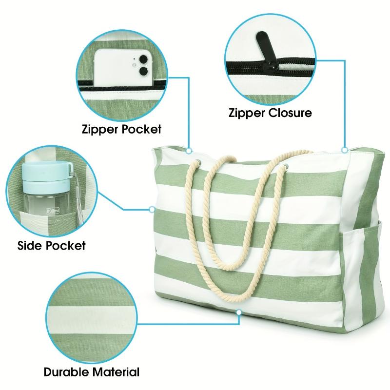 Fashion Striped Beach Tote Bag Waterproof And Sand-Proof Foldable Beach Bag Large-Capacity Portable Storage Bag Shoulder Bag