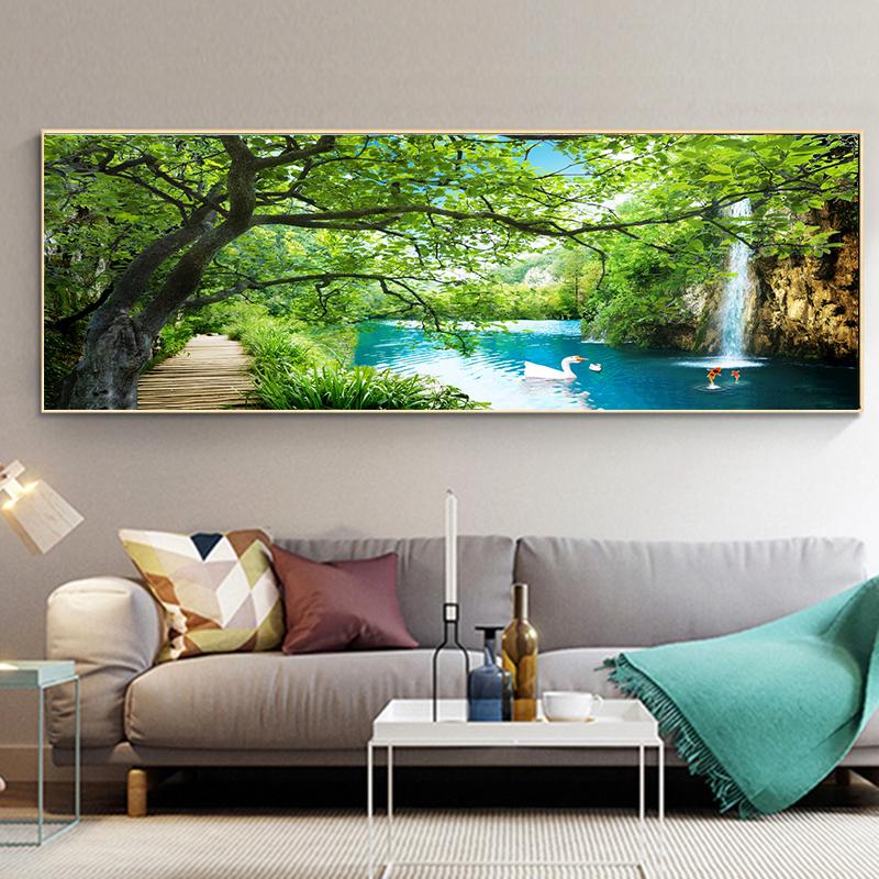 Landscape Green Forest Waterfall Swan Canvas Painting Posters and Prints Wall Art Pictures Living Room Home Decor No Frame
