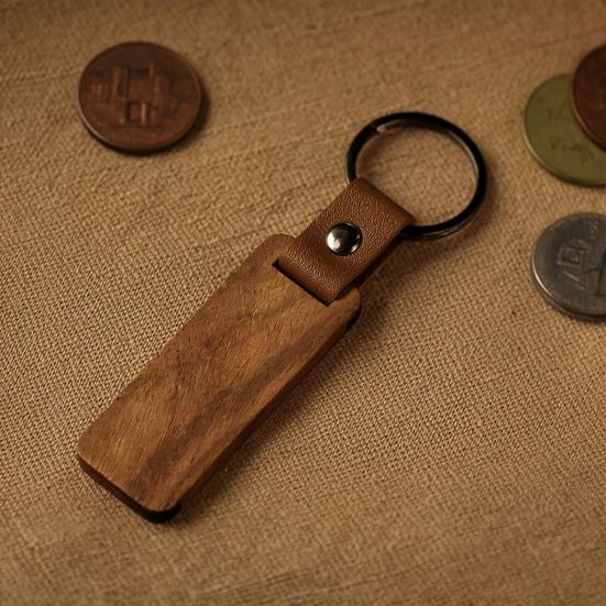 Keychain Pendant Polished Smooth Wood Key Ring with Faux Leather Wrap Lightweight Compact Design