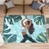 Yoga Woman with Tropical Leaves Area Rug Boho Watercolor Fitness Print Carpet Non-Slip Indoor Floor Mat for Living Room Bedroom