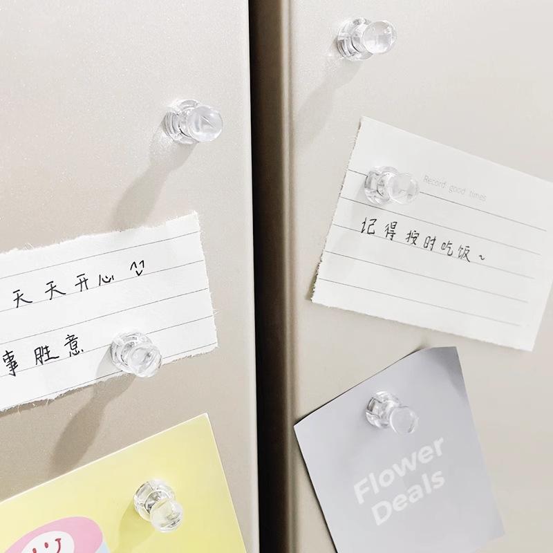Clear Magnetic Pushpin Fridge Magnets: Small Nail-Like Transparent Message & Photo Holders