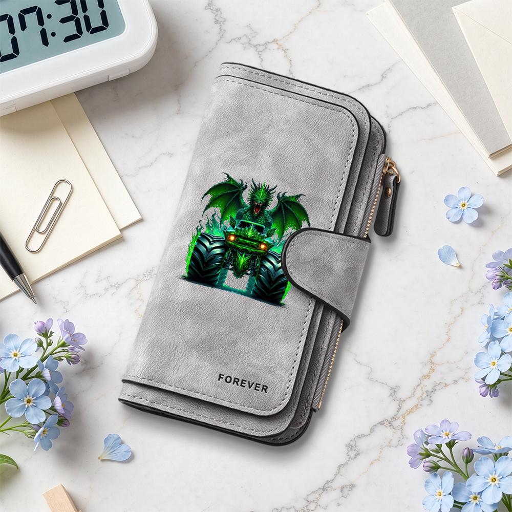 Green Dragon Monster Truck Pattern Wallet Forever Stylish Multi Card Slot Long Purse