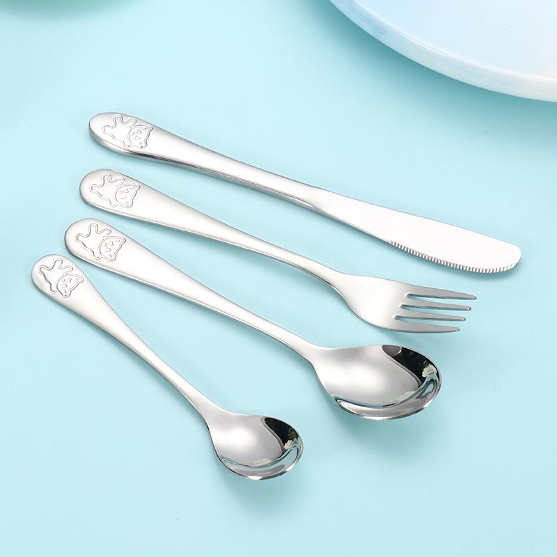Children's Cartoon Bear 304 Stainless Steel Cutlery Set: Knife, Fork, Spoon & Gift Box - Perfect for Western Meals