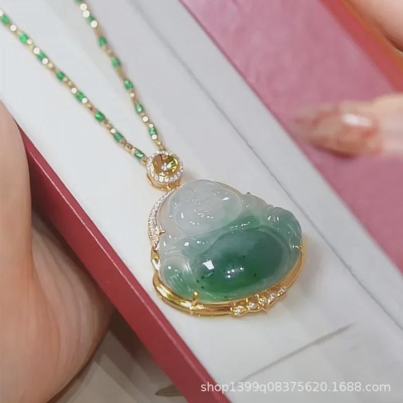 High-End Jade Imitation Laughing Buddha Pendant Necklace for Women