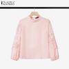 ZANZEA Women Hollow Crochet Splice 3/4 Sleeve Loose Casual Blouse