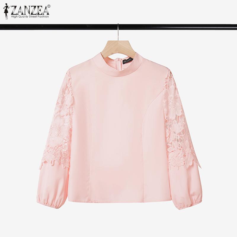 ZANZEA Women Hollow Crochet Splice 3/4 Sleeve Loose Casual Blouse